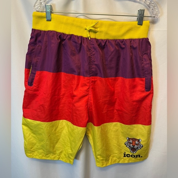 Icon. Tiger SET 2XL Colorblock 90s Style Track Jacket & Shorts Purple Yellow Red - Picture 8 of 13